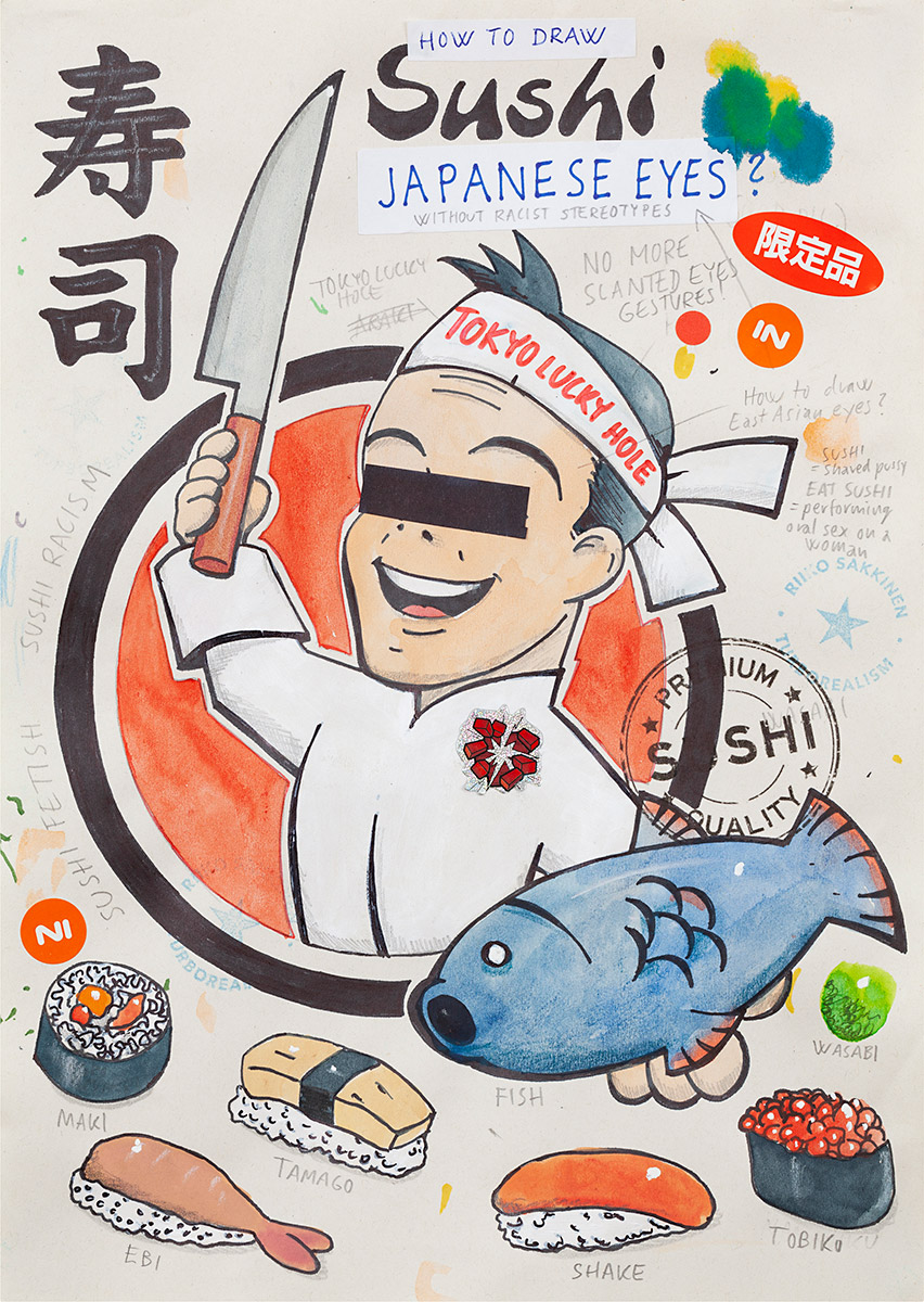 Riiko Sakkinen | A4 Drawings | Sushi (How to Draw Japanese Eyes?)